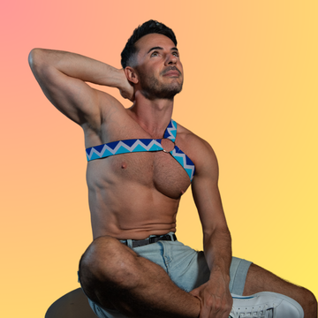 man wearing a chest harness