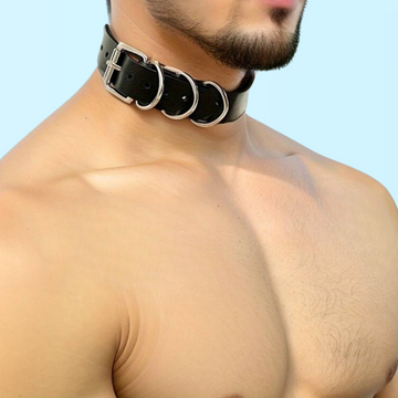 men wearing leather necklace