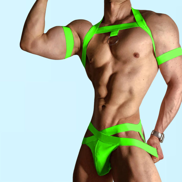 Circuit Party fluroescent green Harness Jockstrap Set