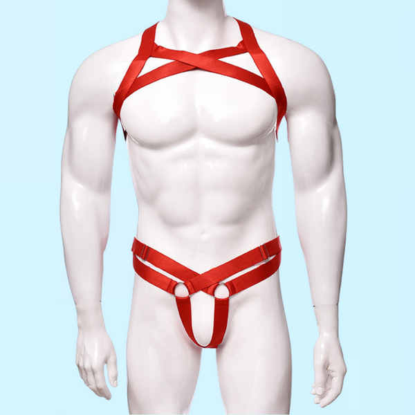 EROS - Cross Elastic Men's Harness and Ring Set