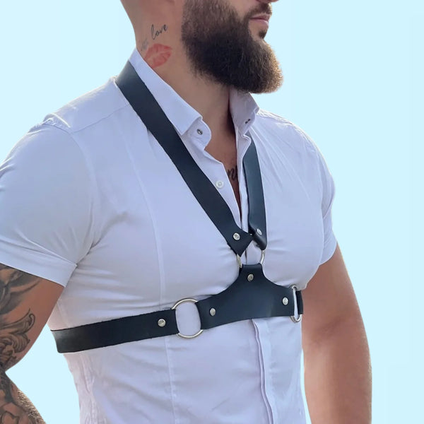 O-Ring Studded black Harness Belt man