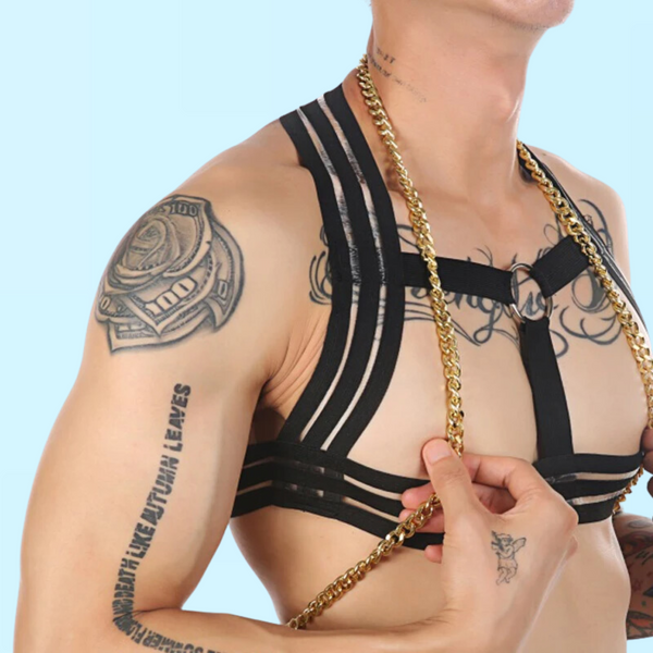 Tri-Strap Golden Ring black gay Harness