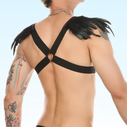 CONDOR - Feathered Elastic Shoulder Fashion Gay Harness