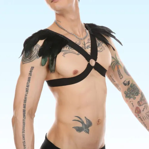 CONDOR - Feathered Elastic Shoulder Fashion Gay Harness