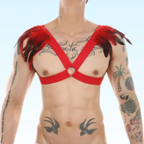 CONDOR - Feathered Elastic Shoulder Fashion Gay Harness