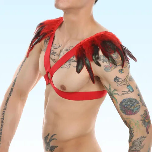 CONDOR - Feathered Elastic Shoulder Fashion Gay Harness