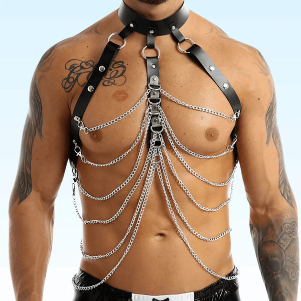 LEONIDAS - Leather & Chain Lace-up Fashion Harness